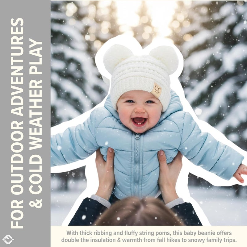 Funky Junque Double Pom Pom Baby Beanie – Newborn Girl Winter Hat 0–12 Months, Cute Cozy Knit Infant Beanies for Cold Weather - Image 3